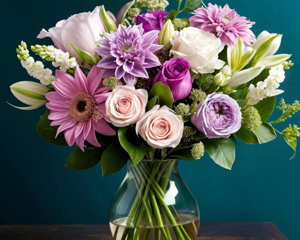 Vibrant Floral Arrangement in Clear Glass Vase