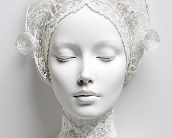 White Mannequin Head with Lace and Floral Accents