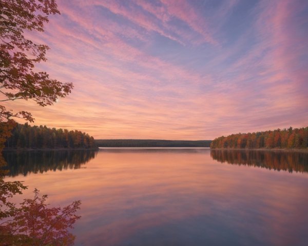 Tranquil Lake Reflecting Vibrant Sunset Colors