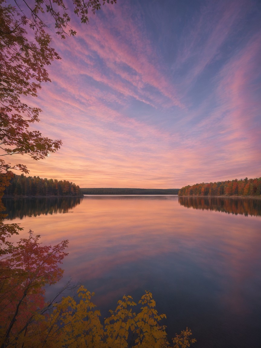 Tranquil Lake Reflecting Vibrant Sunset Colors