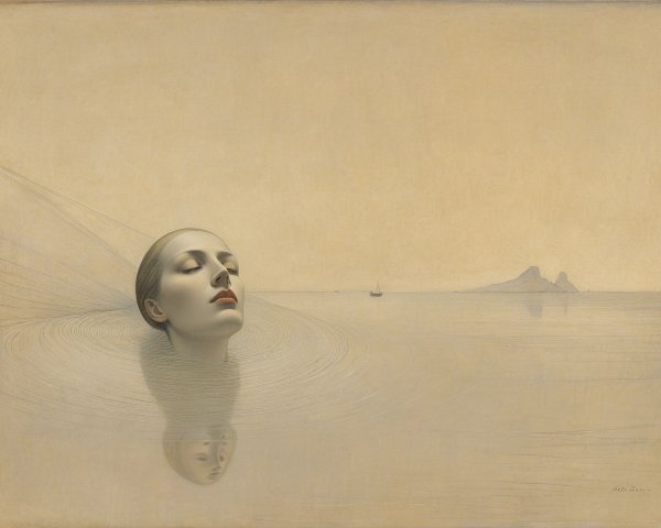 Ethereal Portrait of Woman in Calm Waters