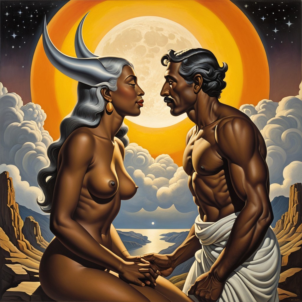 Connection Between Two Figures Under an Orange Moon
