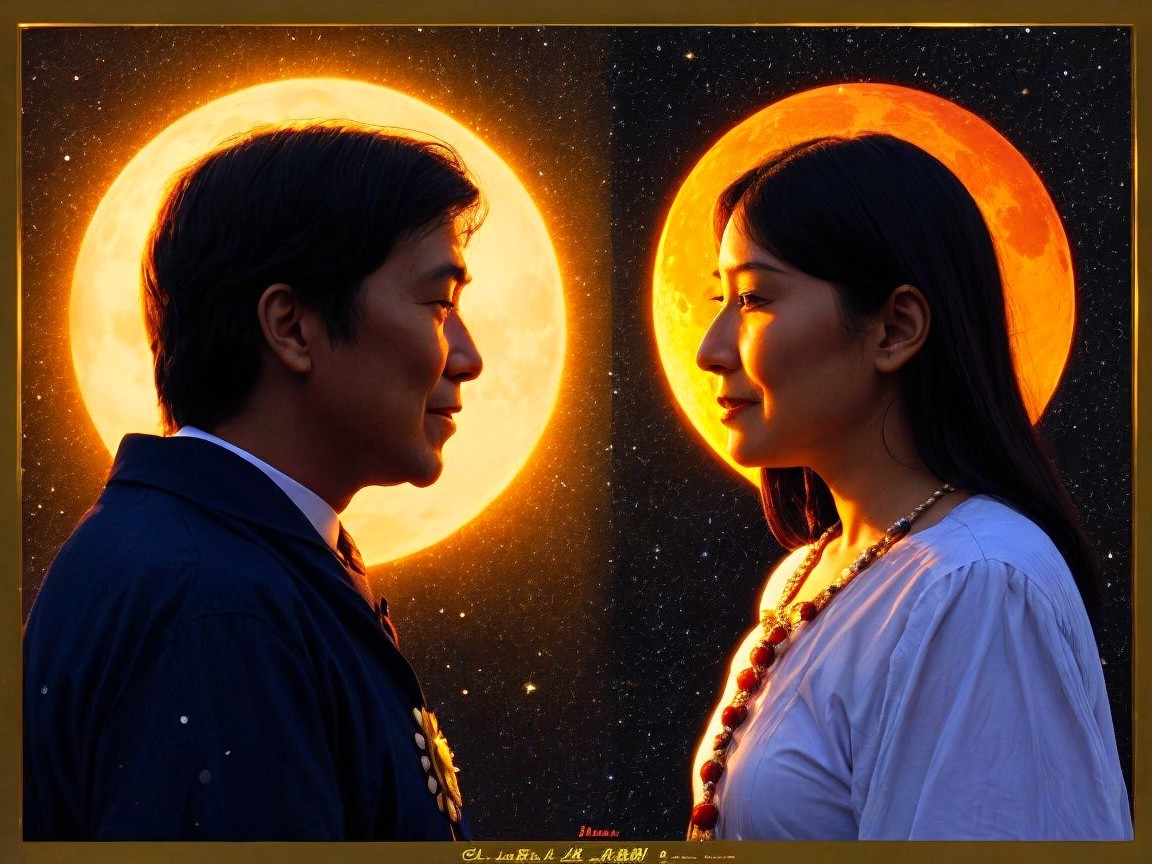 Silhouette of Couple Against Radiant Sun and Stars