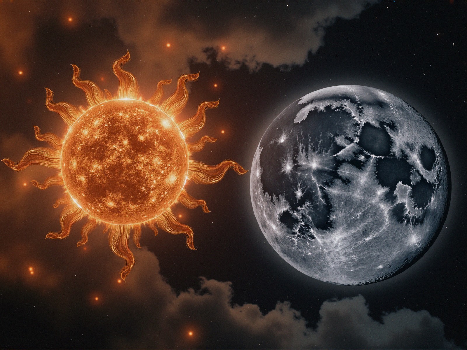 Sun and Moon Contrast in Celestial Harmony