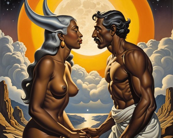 Connection Between Two Figures Under an Orange Moon