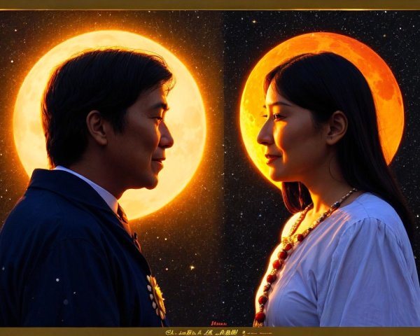 Silhouette of Couple Against Radiant Sun and Stars