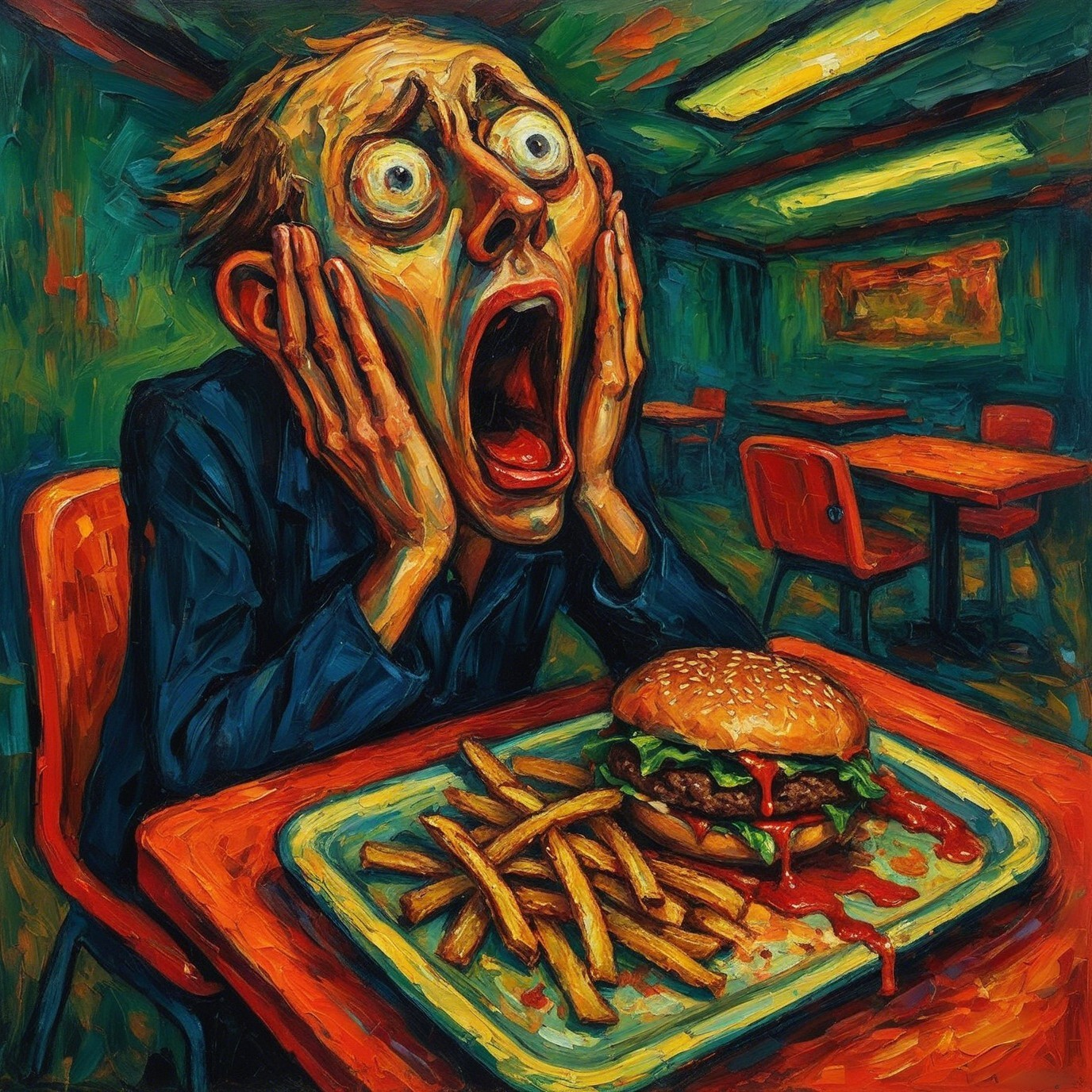 Expressionistic Oil Painting of a Man in Horror
