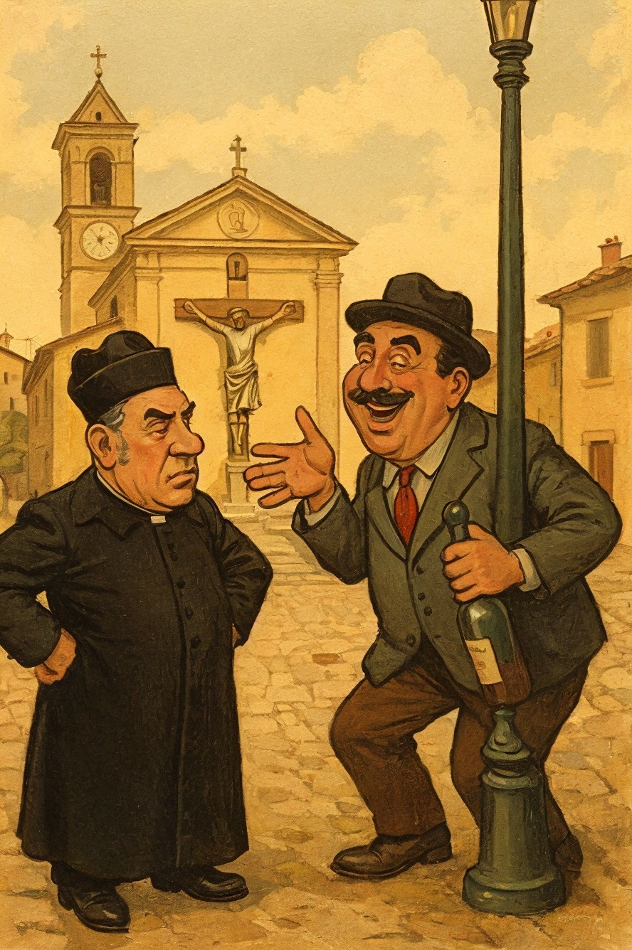 Contrasting Personalities in a Village Square Scene