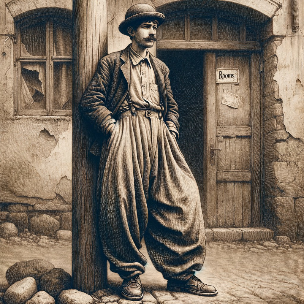 Vintage Attire in a Historical Narrow Street Scene