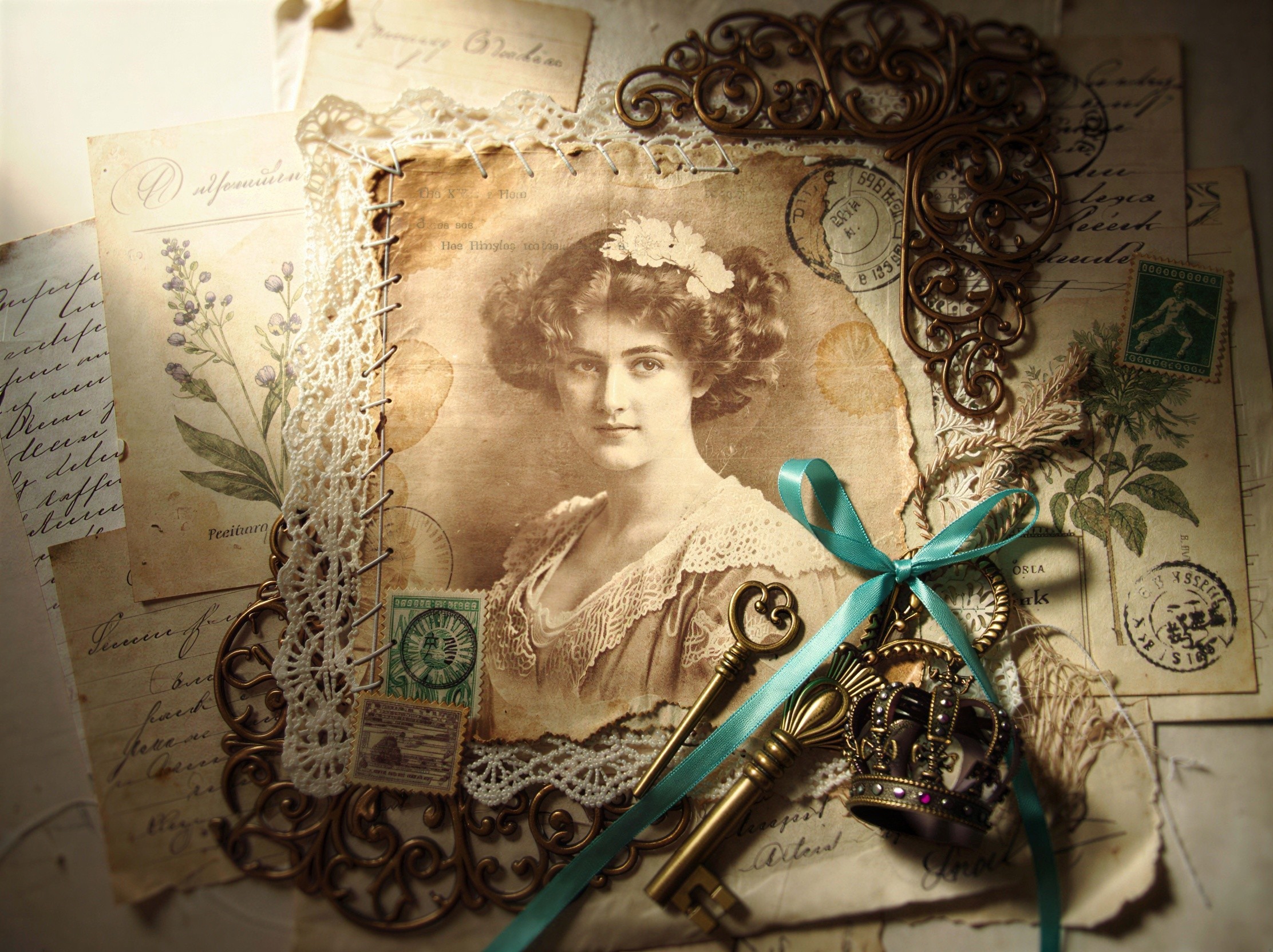 Vintage Collage with Sepia Photograph and Lace Trim