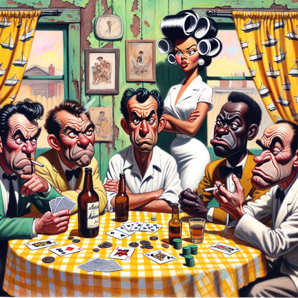 Vintage Card Game in Room with Peeling Green Walls