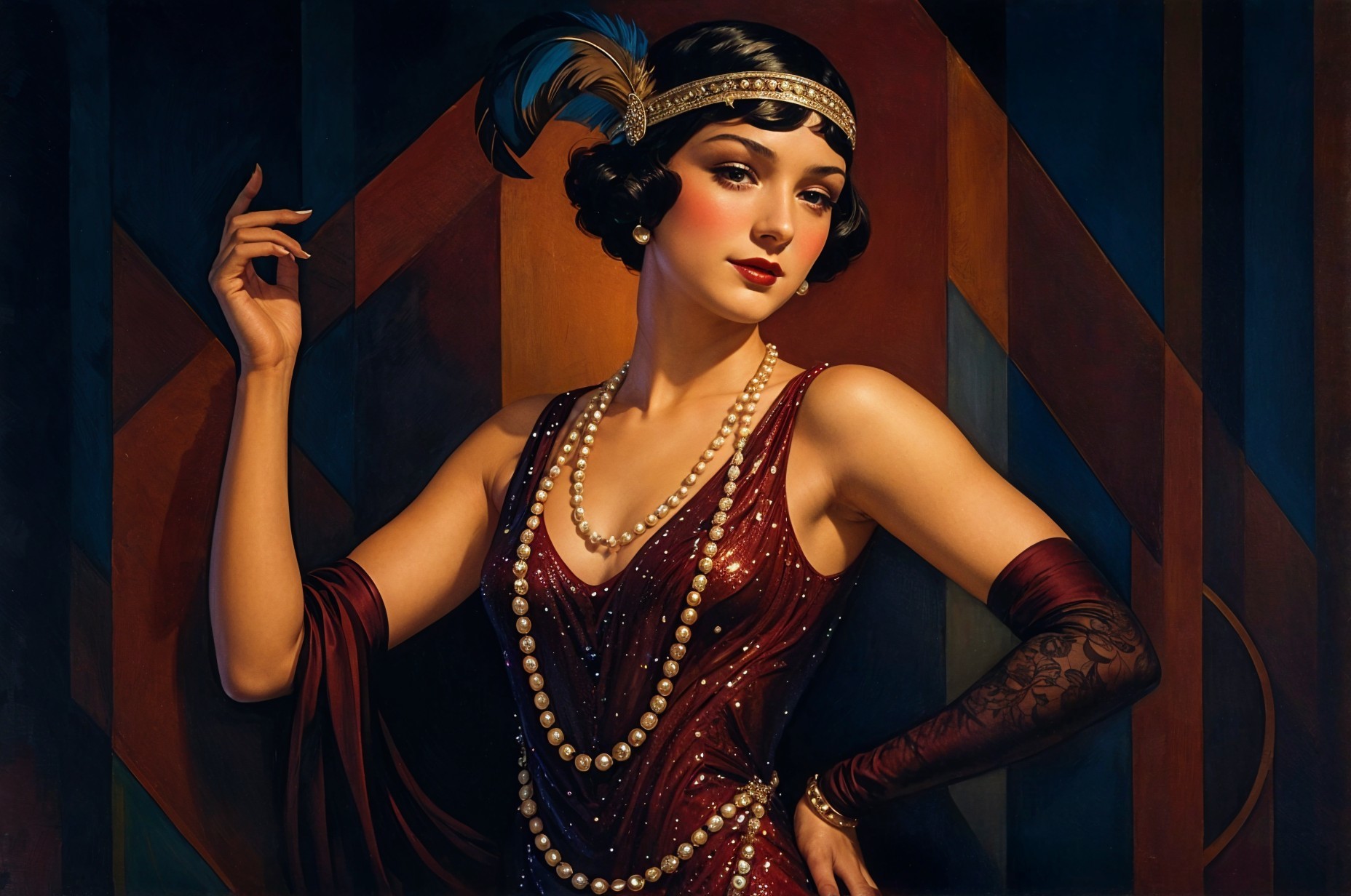 1920s Glamorous Woman in Elegant Red Dress