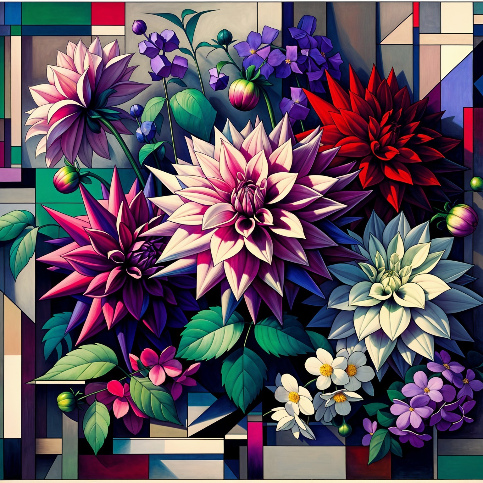 Vibrant Floral Arrangement with Geometric Background
