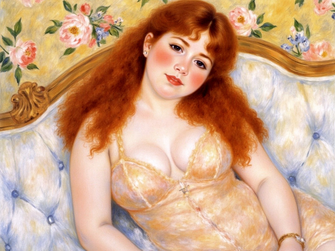Portrait of a Young Woman with Red Hair on Couch