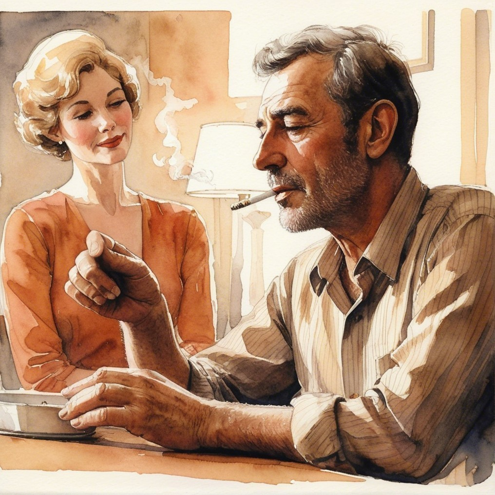 Contemplative Man and Intrigued Woman in Soft Lighting