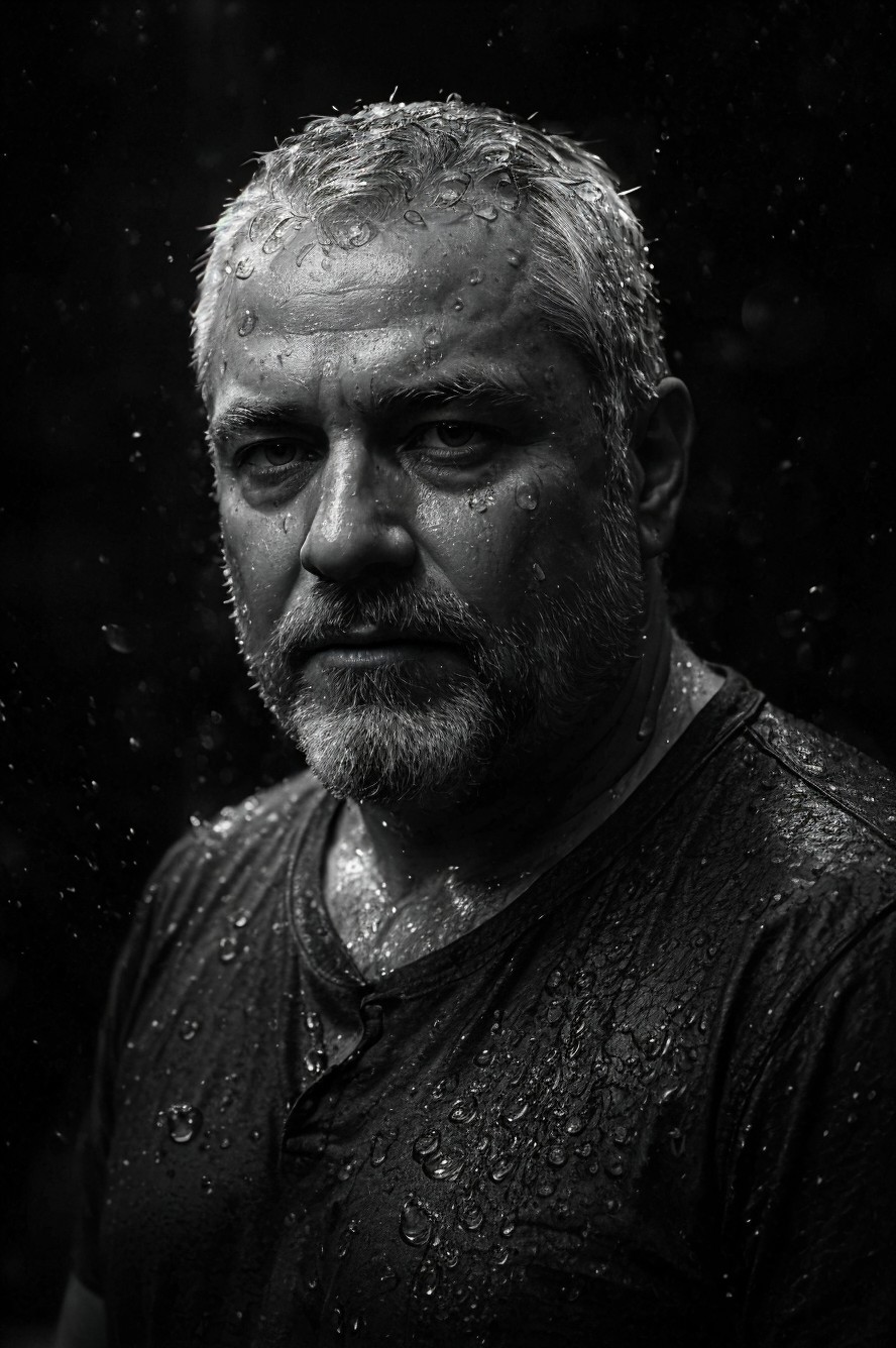 Close-Up Portrait of a Middle-Aged Man in Monochrome