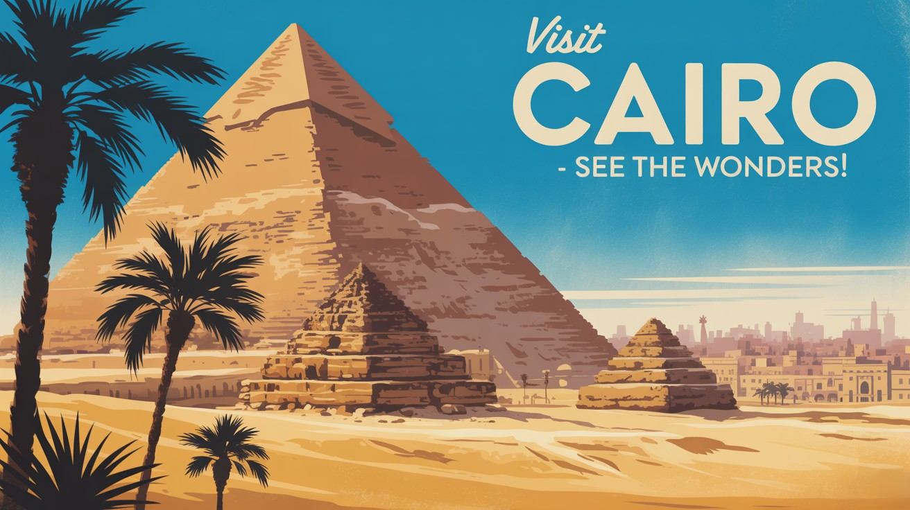 Vintage Travel Poster of Cairo's Iconic Pyramids