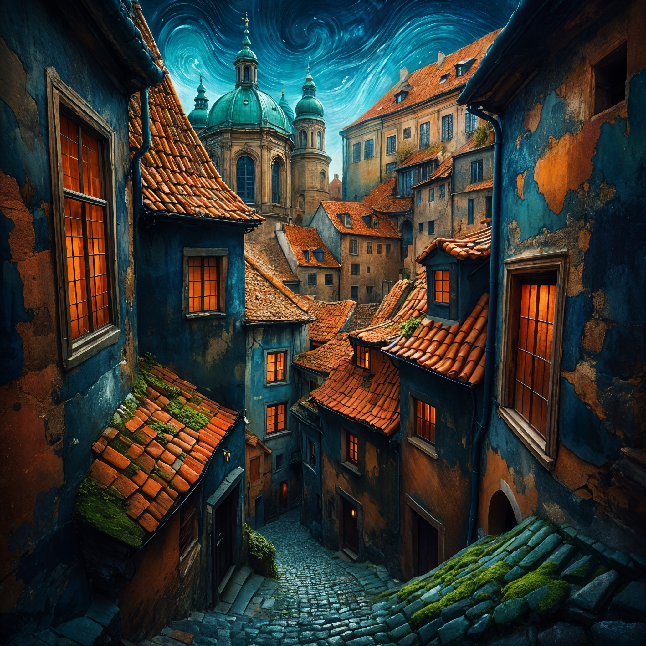Narrow Cobblestone Street in a Picturesque Village