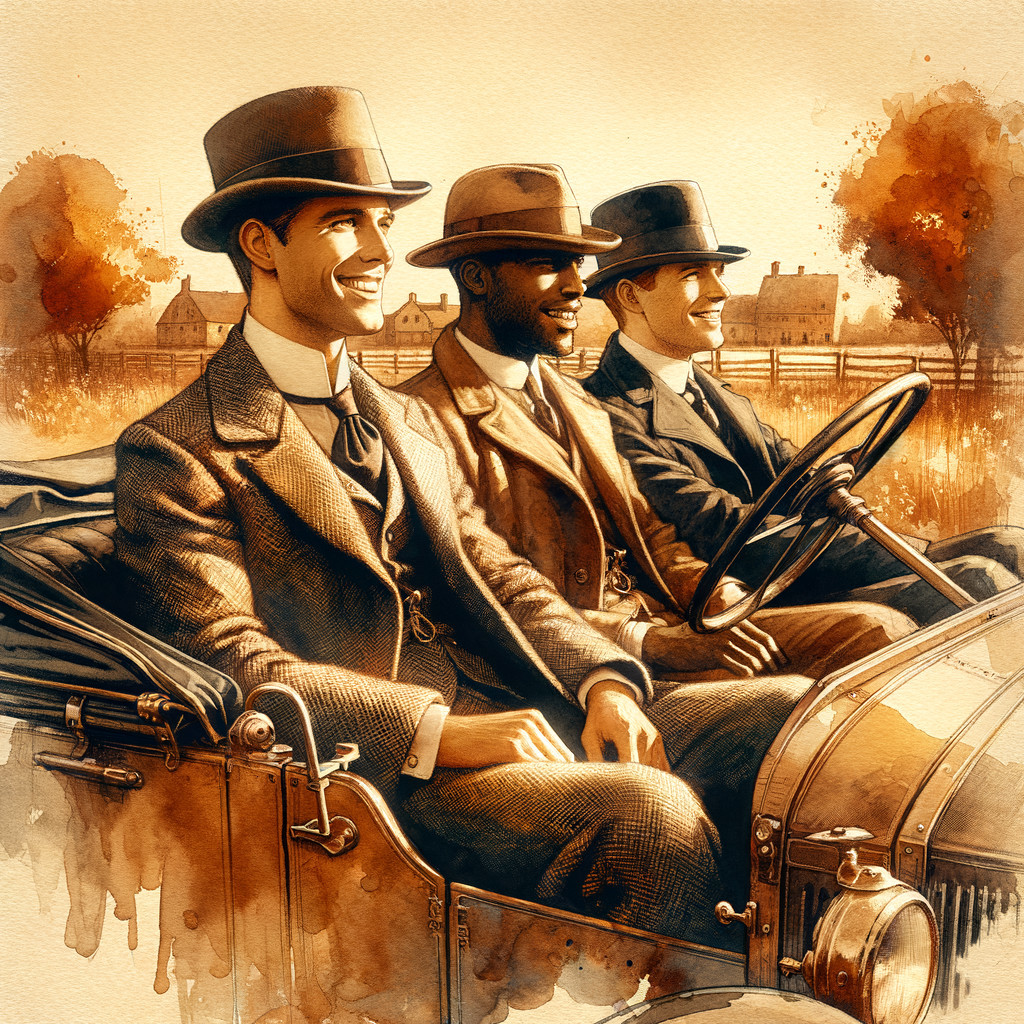 Vintage Car Ride with Men in Suits and Top Hats