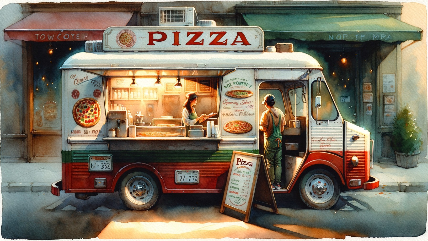 Vintage Pizza Truck in Charming Urban Setting