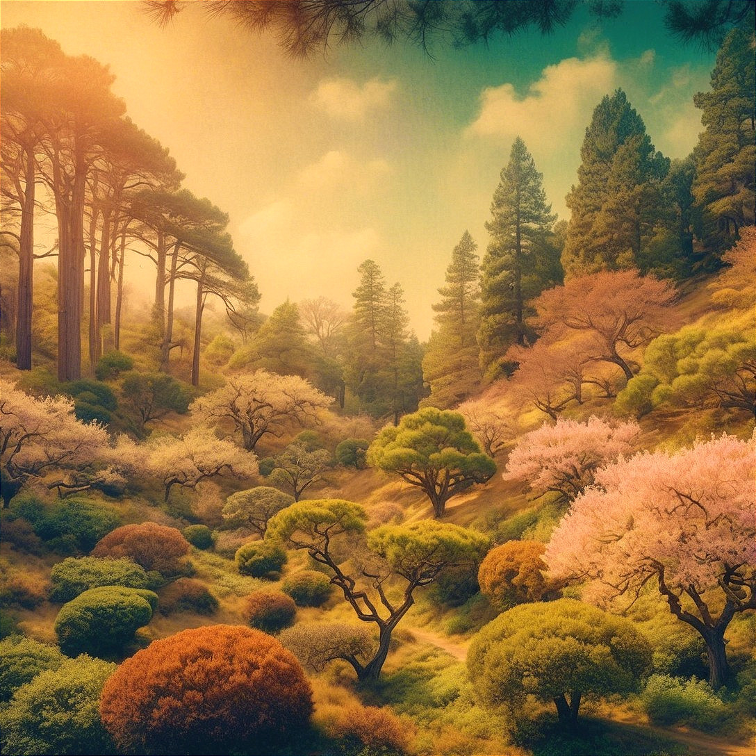 Vibrant Forest Landscape During Golden Hour
