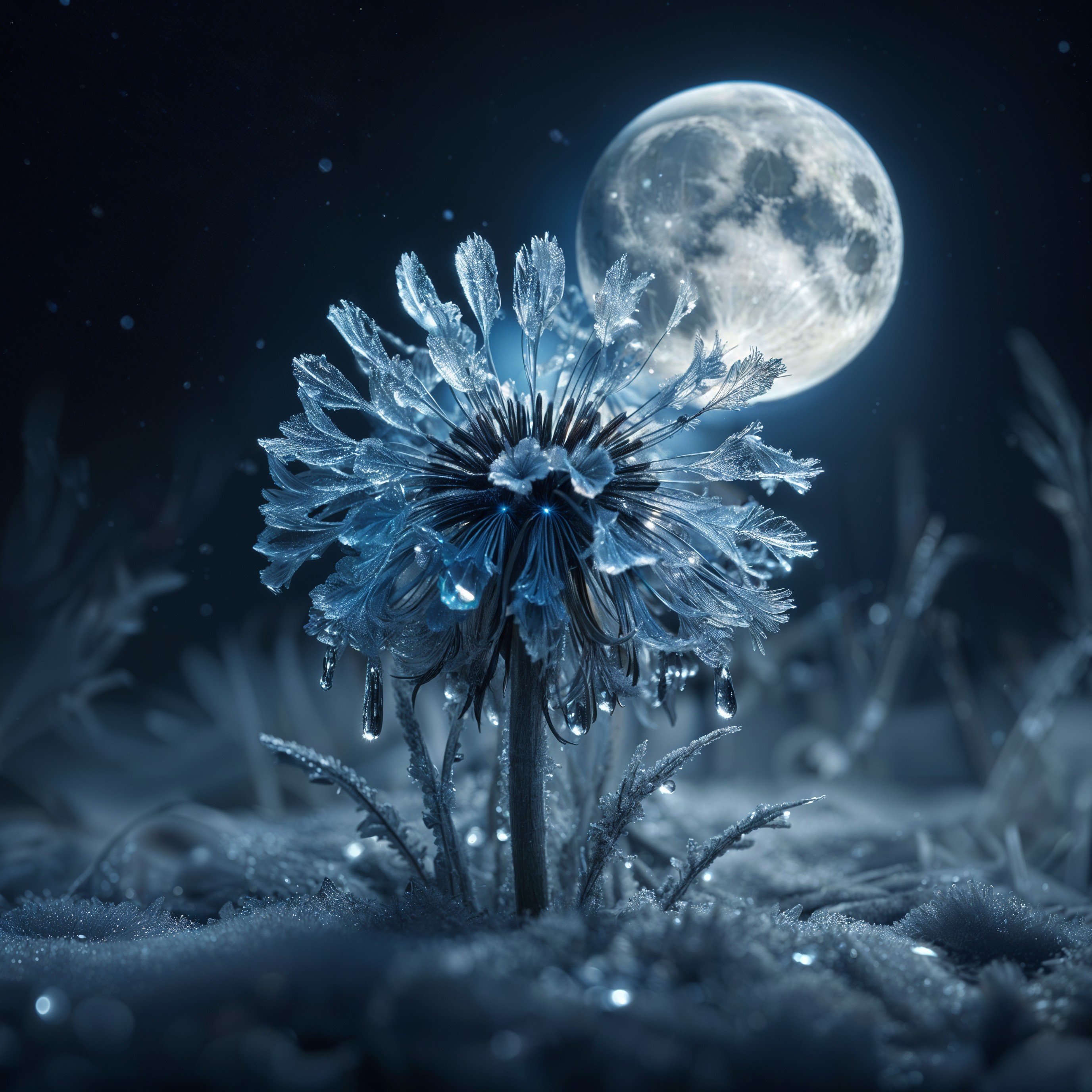 Frosted Flower Sparkling Under Full Moonlight