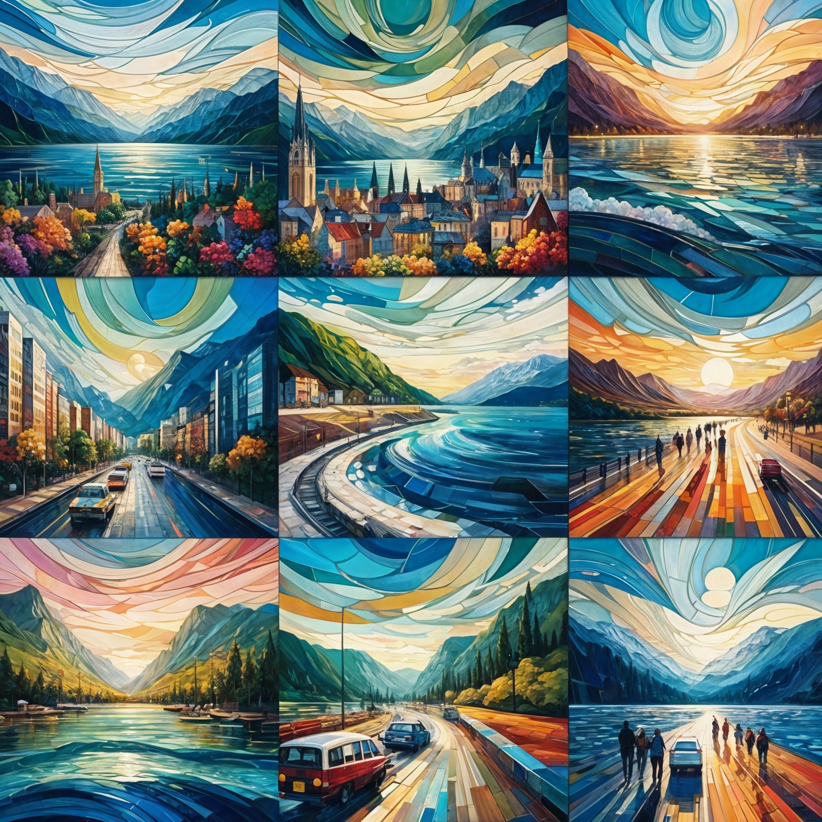 Vibrant Collage of Mountain Landscapes and Lakes