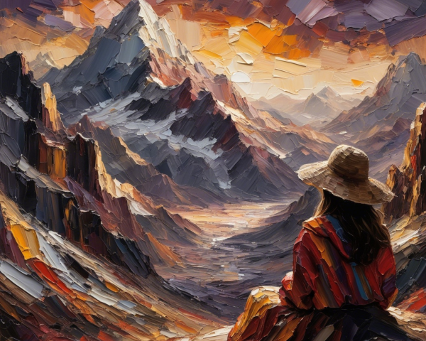 Impasto Palette Knife Painting of Woman at Sunset