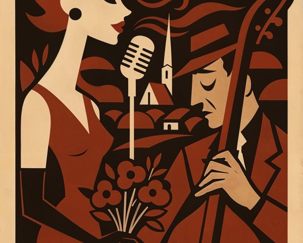 Retro Scene with Woman Singing and Double Bass Player