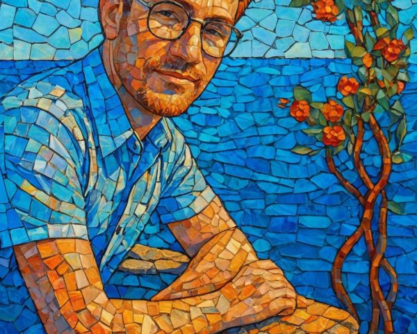 Vibrant Mosaic Artwork of Young Man by Ocean