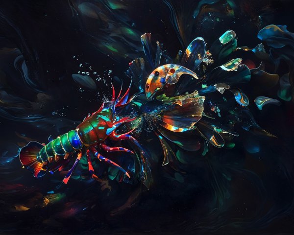Surreal Lobster with Colorful Abstract Forms