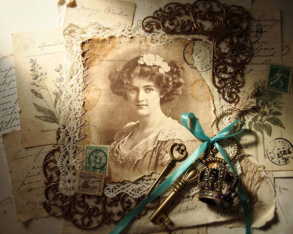 Vintage Collage with Sepia Photograph and Lace Trim