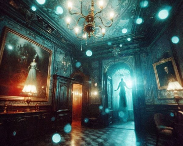 Elegant Room with Vintage Furniture and Eerie Orbs