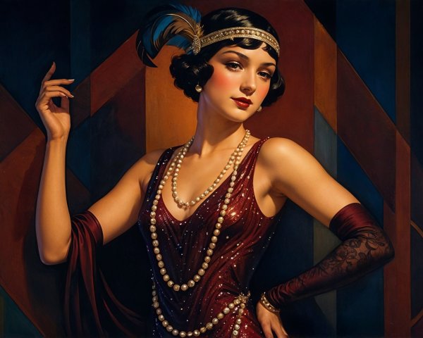 1920s Glamorous Woman in Elegant Red Dress
