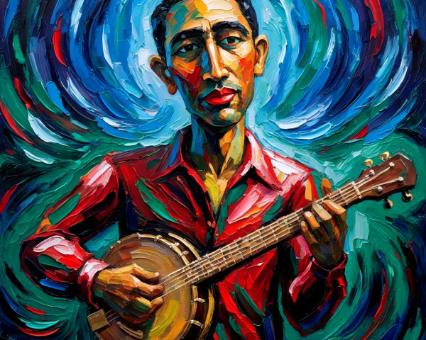 Expressionistic Painting of a Man Playing Banjo