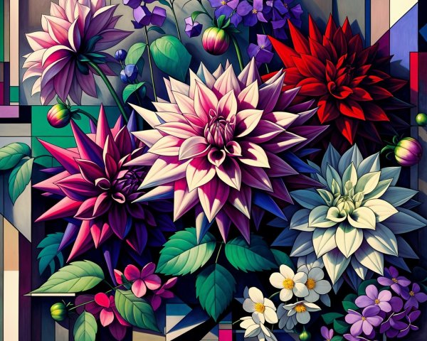 Vibrant Floral Arrangement with Geometric Background