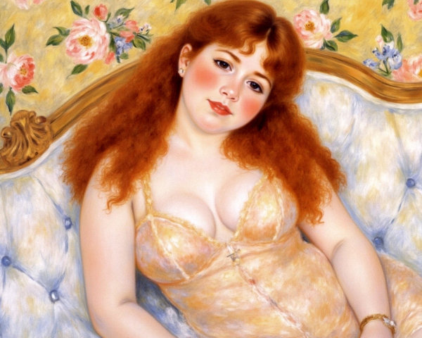 Portrait of a Young Woman with Red Hair on Couch