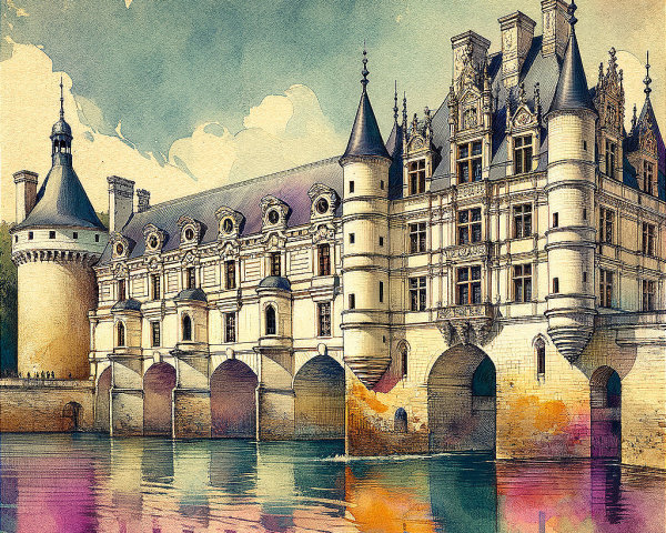 Picturesque Castle by Water with Elegant Towers
