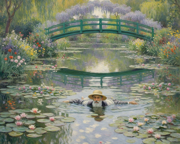 Tranquil garden scene with pond and vibrant flowers