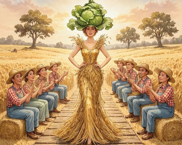 Woman in Straw Gown Surrounded by Clapping Children