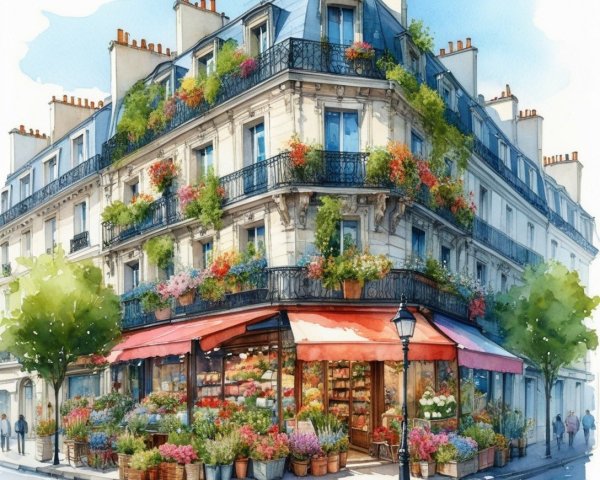 Charming Paris Bakery with Classic Architecture and Flowers