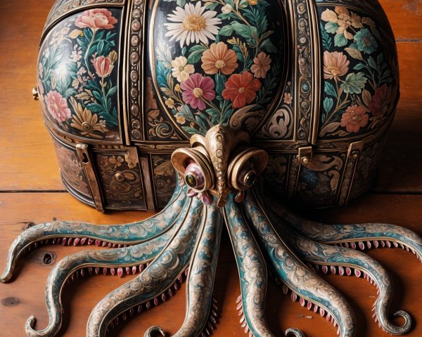 Intricately Designed Floral Chest with Octopus Base