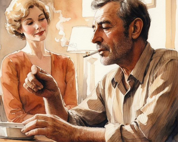 Contemplative Man and Intrigued Woman in Soft Lighting