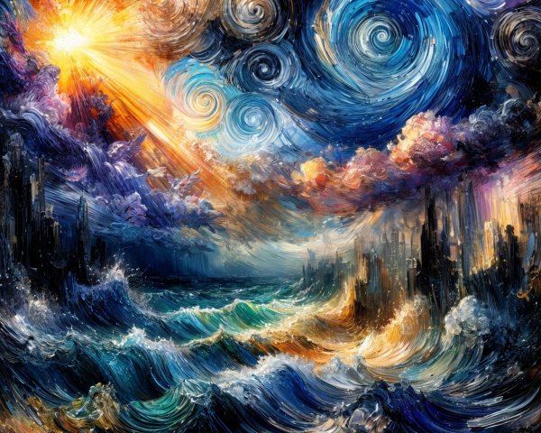 Vivid Seascape with Sunlight and Stormy Clouds