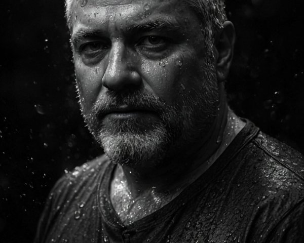 Close-Up Portrait of a Middle-Aged Man in Monochrome