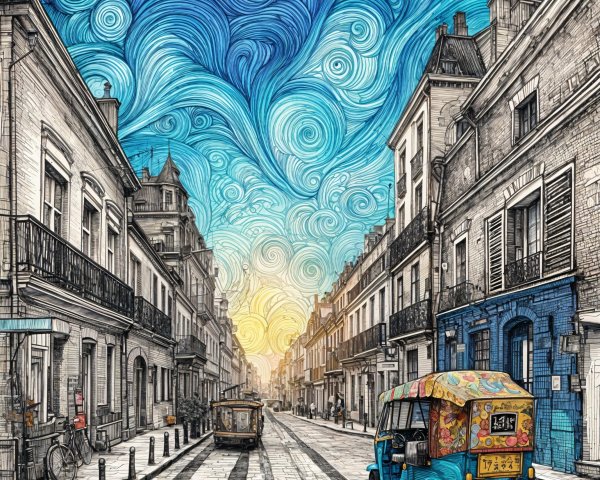 Vibrant Street Scene with Colorful Tuk-Tuks and Buildings