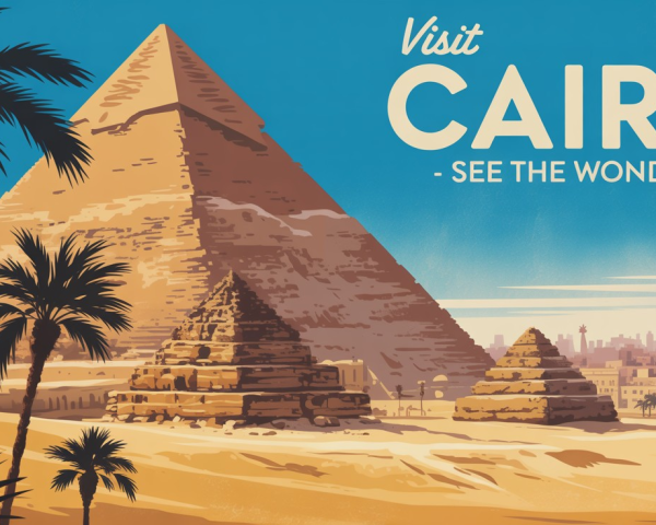 Vintage Travel Poster of Cairo's Iconic Pyramids