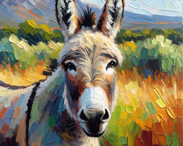 Textured Painting of a Donkey's Face in Bold Colors