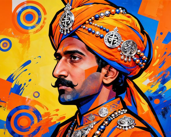 Stylized Portrait of an Indian Man in Vibrant Attire