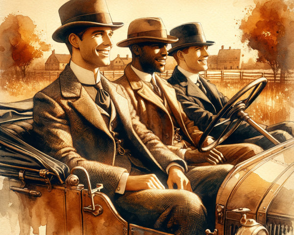 Vintage Car Ride with Men in Suits and Top Hats